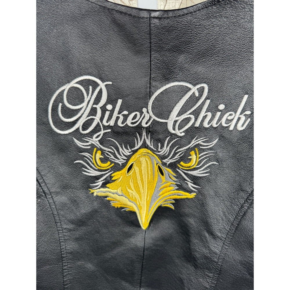 Vintage 90s Biker Chick Leather Vest Eagle Embroidered Genuine Leather Women's L - Picture 4 of 7